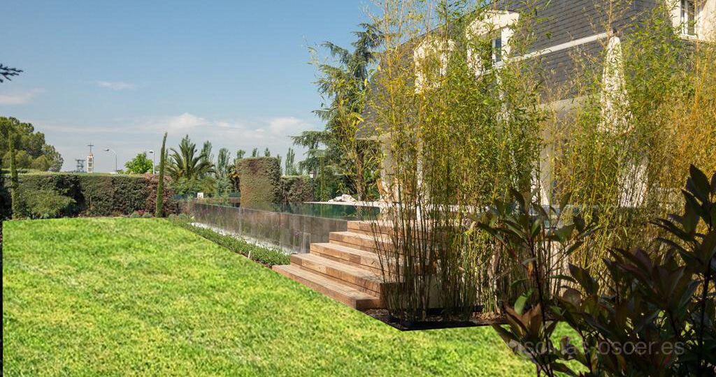 Casa de lujo, jardín perfecto y piscina de diseño.
